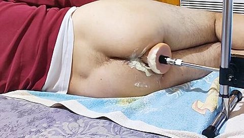 Ass Filled With Whipped Cream And Butter Fucked By A Massive 35cm Dildo Using Sex Machine