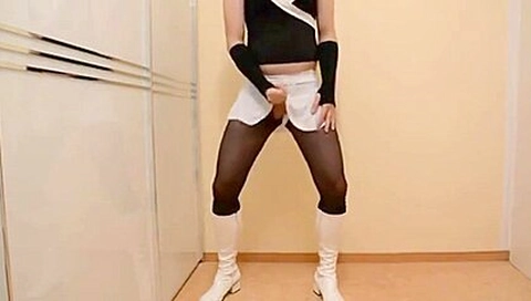 Me Crossdressing In Pantyhose Wanking My Cock With C