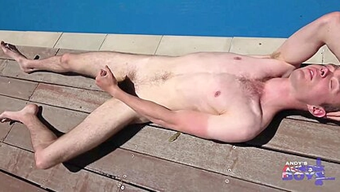 Aussies Larry & Vance Mess Around Naked In The Pool Before Hariy Arsed & Uncut Larry Shoots A Load