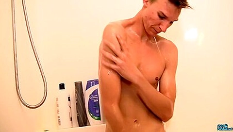 Chap Jerks Off In Shower After Wrestling With Buddy