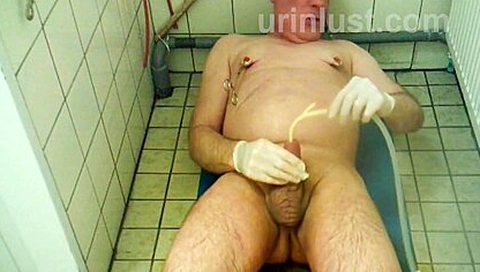 German Grandad Jerking Of With Catheter In Urethra