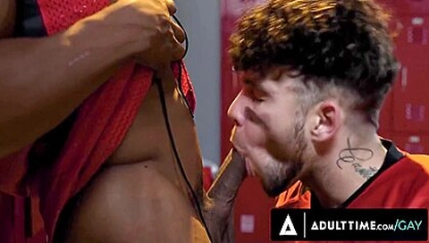 Football Jock Joseph Castlian Taunts His Teammate Adrian Hart Into Locker Room Bareback