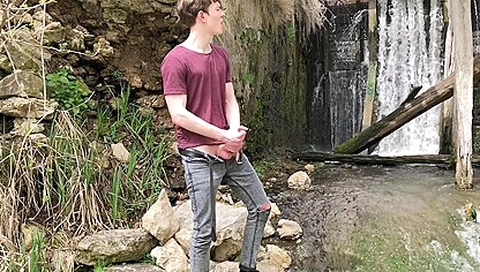 Hot Hunk Jerking His Big Dick (23cm) In Public Place Near The Dam/ teen 18+ Boy