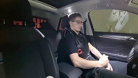Young teen 18+ Fucks With His Shoes In The Car And Has Fun